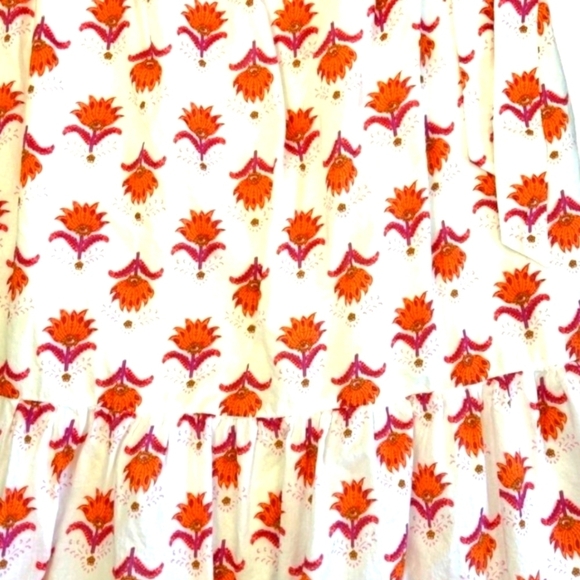 J. Crew Tiered Midi Skirt Fuschia/Orange Floral on White Waist Tie Sz 00 NWT - Picture 5 of 13